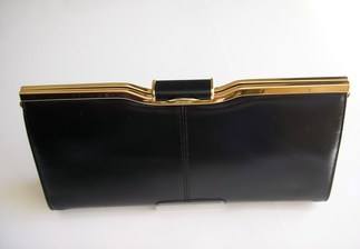 Ackery large black leather envelope clutch shoulder bag 003